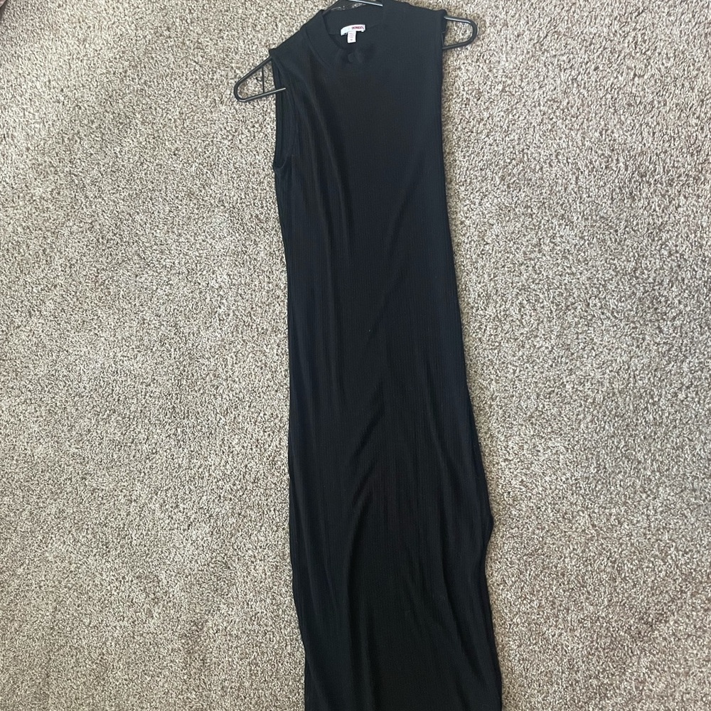 Black maxi dress with slit and high neck line
